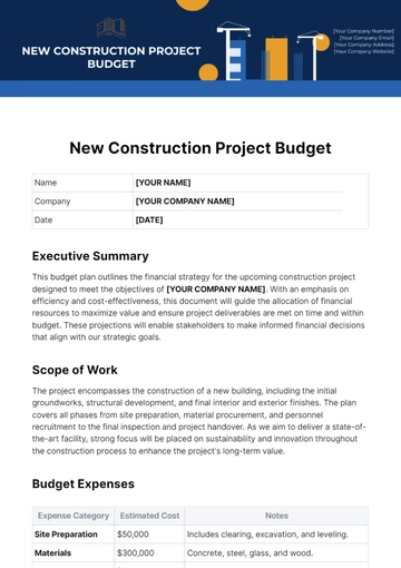 Free New Construction Project Budget Template to Edit Online