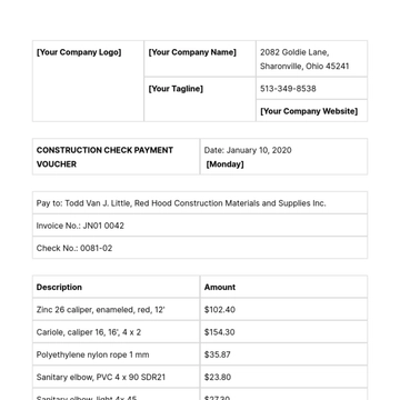 Free Construction Check Payment Voucher Template to Edit Online