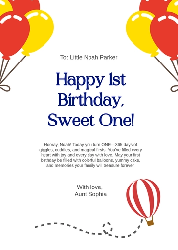 Free Baby 1st Birthday Card Template to Edit Online