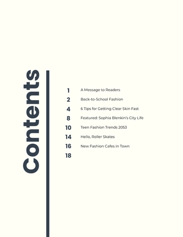 Free Creative Table Of Contents Template to Edit Online