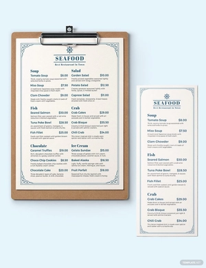 Downloadable Seafood Menu Template