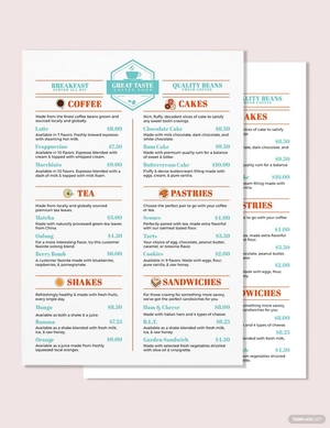 Drink Cafe/Coffee Shop Menu Template