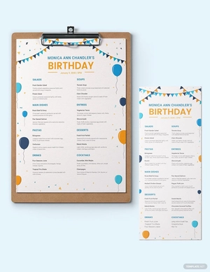 Editable Birthday Menu Template
