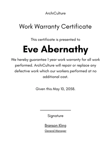 Free Construction Warranty Certificate Template to Edit Online