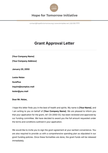 Free Grant Approval Letter to Edit Online
