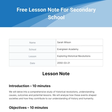 Free Lesson Note For Secondary School Template to Edit Online