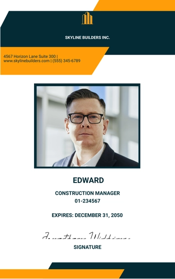 Free Construction Project Manager ID Card Template to Edit Online