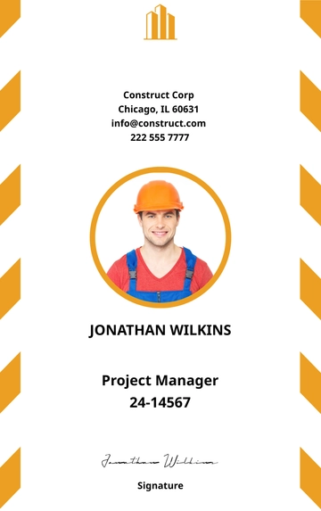 Free General Contractor Construction ID Card Template to Edit Online