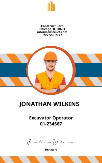 Free Excavation Construction ID Card Template to Edit Online
