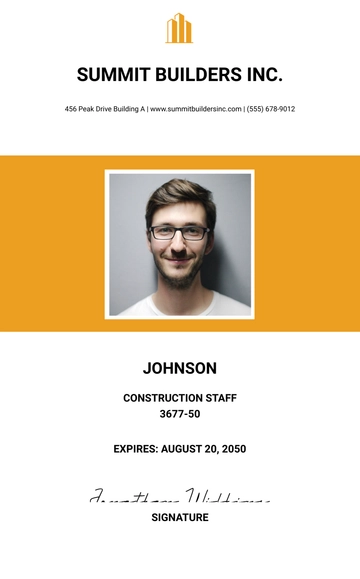 Free Construction Staff ID Card Template to Edit Online