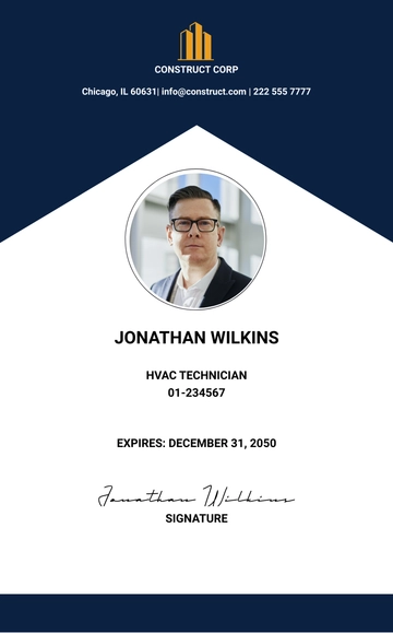 Free HVAC Construction ID Card Template to Edit Online