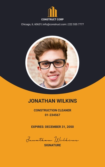 Free Cleaning Construction ID Card Template to Edit Online