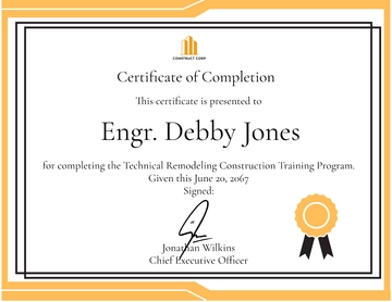 Free Remodeling Construction Certificate Template to Edit Online