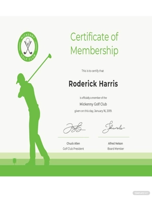 Golf Club Membership Certificate Template
