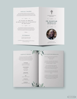 Religious Funeral Obituary Bi-Fold Brochure Template