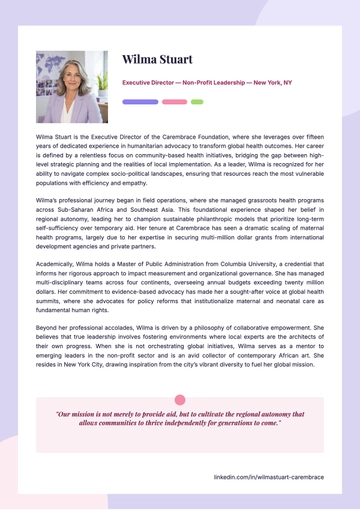 Free Non-Profit Leader Bio Template to Edit Online