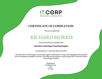 Free IT Education Technology Consulting Certificate Template to Edit Online