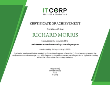 Free IT Social Media & Online Marketing Consulting Certificate Template to Edit Online