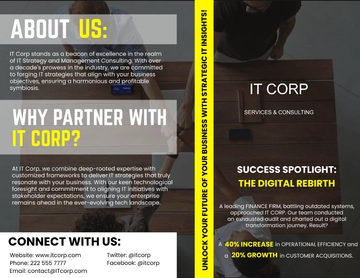 Free IT Strategy & Management Consulting Company Profile Digital Brochure Template to Edit Online