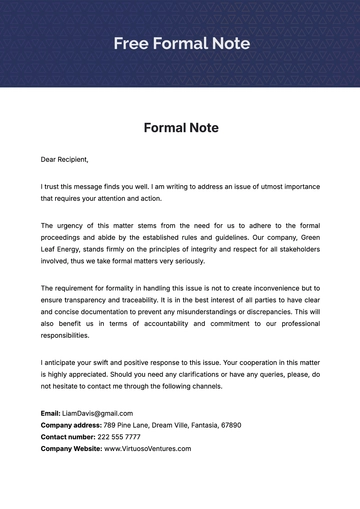 Free Formal Note Template to Edit Online