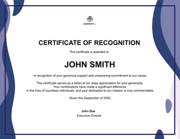 Free Nonprofit Organization Donor Recognition Certificate Template to Edit Online