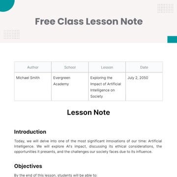 Free Class Lesson Note Template to Edit Online