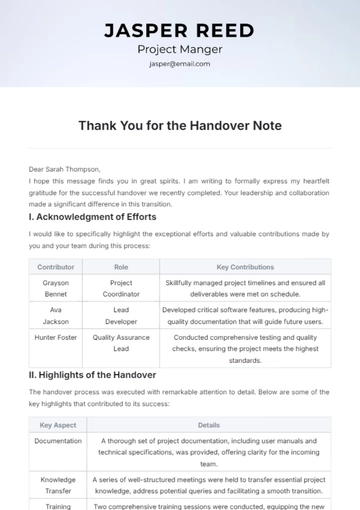 Free Thank you for Handover Note Template to Edit Online