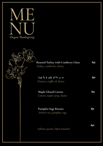 Free Elegant Thanksgiving Menu  Template to Edit Online