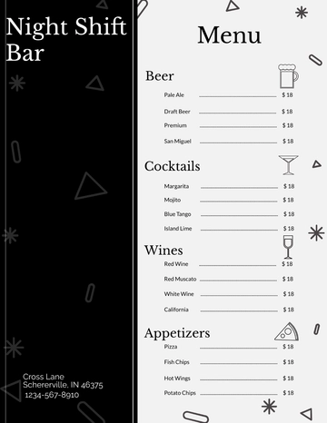Free Bar Menu Template to Edit Online