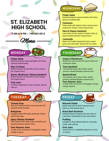 Free Kids School Menu Template to Edit Online