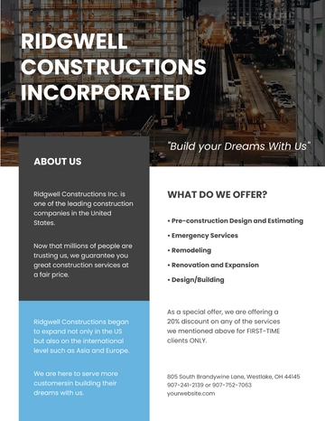 Free Modern Construction Leaflet Template to Edit Online