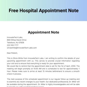 Free Hospital Appointment Note Template to Edit Online