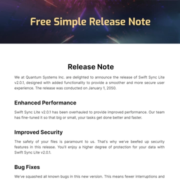 Free Simple Release Note Template to Edit Online