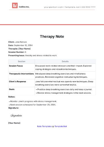 Free Therapy Note Template to Edit Online