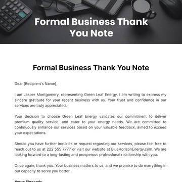 Free Formal Business Thankyou Note Template to Edit Online