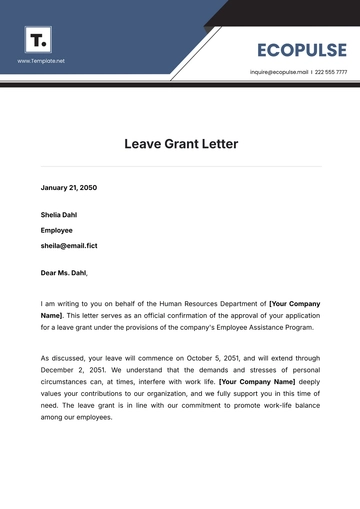 Free Leave Grant Letter Template to Edit Online