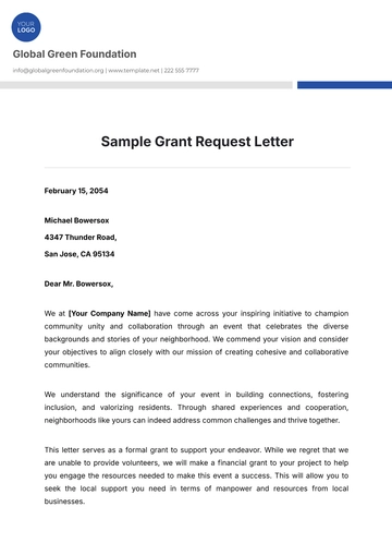 Free Sample Grant Request Letter to Edit Online