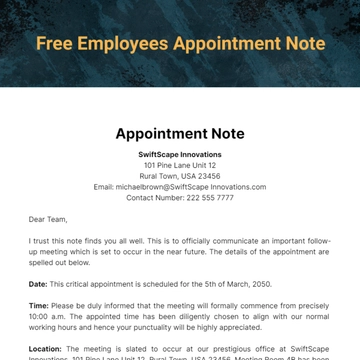 Free Employees Appointment Note Template to Edit Online