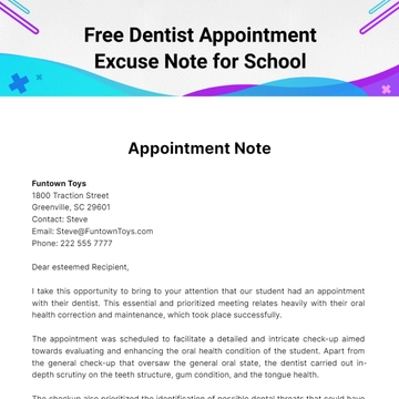 Free Dentist Appointment Excuse Note for School Template to Edit Online