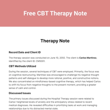 Free CBT Therapy Note Template to Edit Online