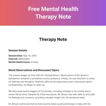 Free Mental Health Therapy Note Template to Edit Online