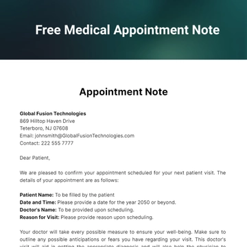 Free Medical Appointment Note Template to Edit Online