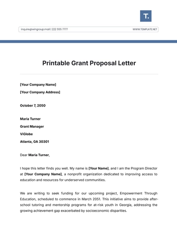Free Grant Proposal Letter Template to Edit Online