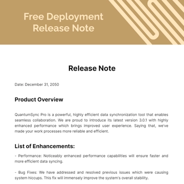 Free Deployment Release Note Template to Edit Online