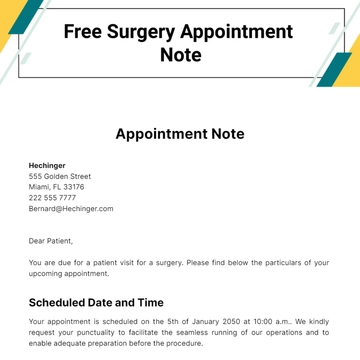 Free Surgery Appointment Note Template to Edit Online