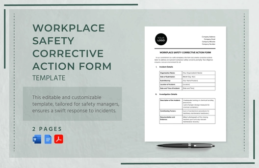 Workplace Safety Corrective Action Form Template