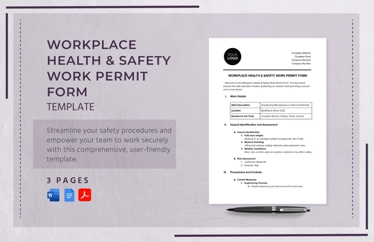Workplace Health & Safety Work Permit Form Template