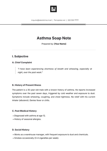 Free Asthma Soap Note Template to Edit Online