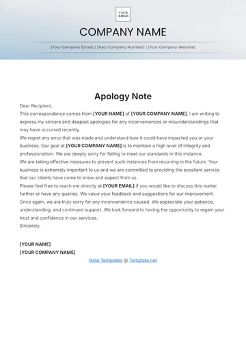 Free Formal Apology Note Template to Edit Online
