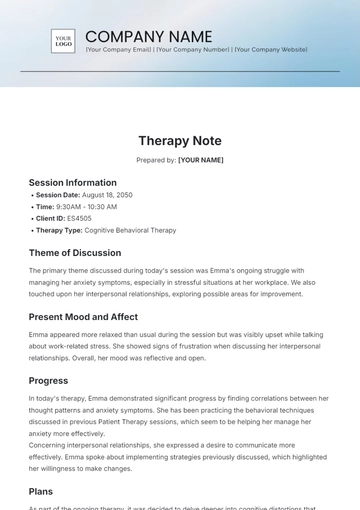 Free Clinical Therapy Note Template to Edit Online